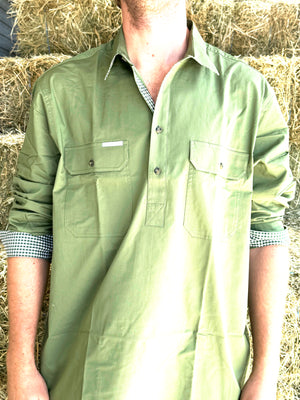 Brookies Mens Half Button Light Cotton Work Shirt