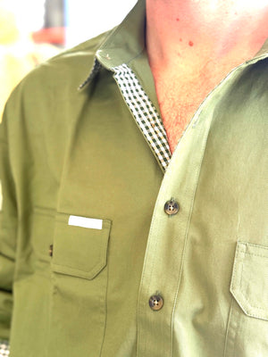 Brookies Mens Half Button Light Cotton Work Shirt