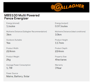 Gallagher MBS100 Multi Powered Energizer