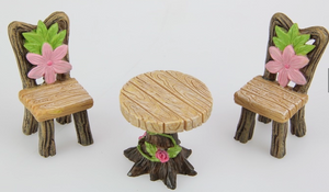 Fairy Garden Table & Chairs (Pink Flower Design) - Set of 3