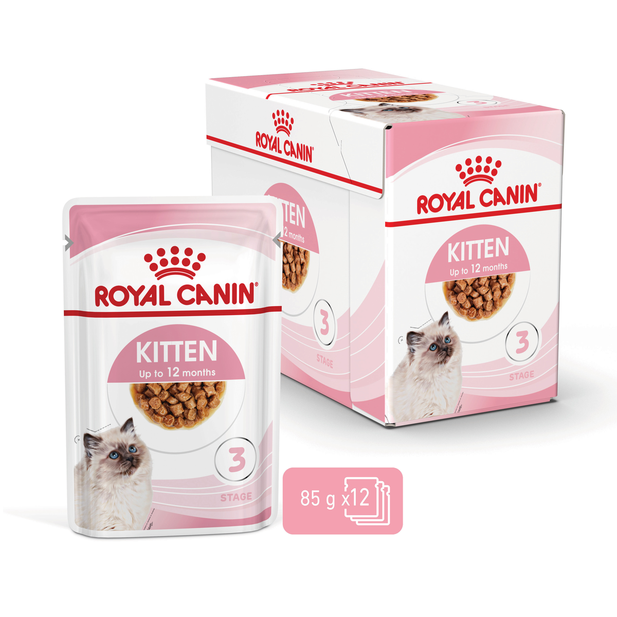 Royal Canin Kitten Chunks in Gravy wet cat food – "Kitten" benefit panel