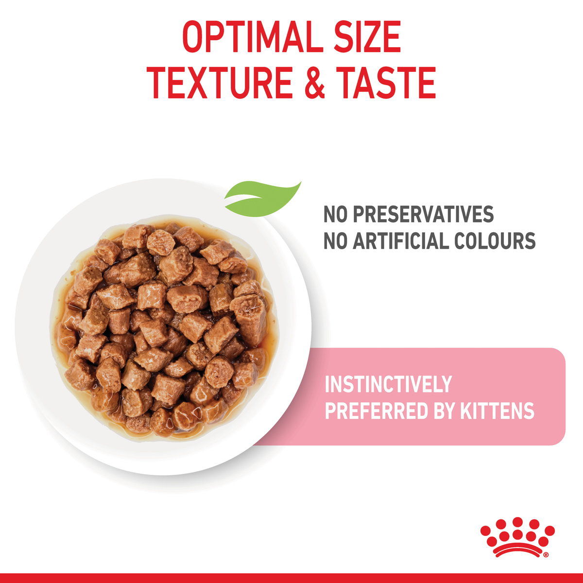 Royal Canin Kitten Chunks in Gravy wet cat food – "Optimal size" benefit panel