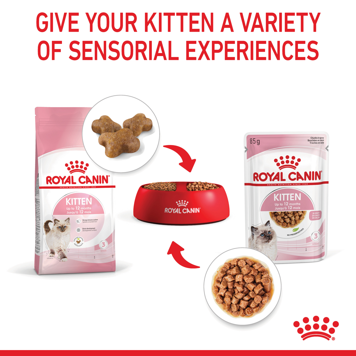 Royal Canin Kitten Chunks in Gravy wet cat food – "Kitten a variety" benefit panel
