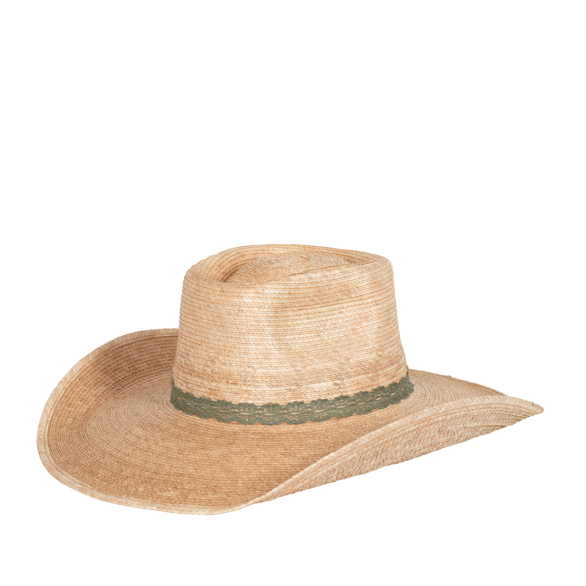 Sunbody Reata III Palm Leaf Hat w/Moss Green Lace