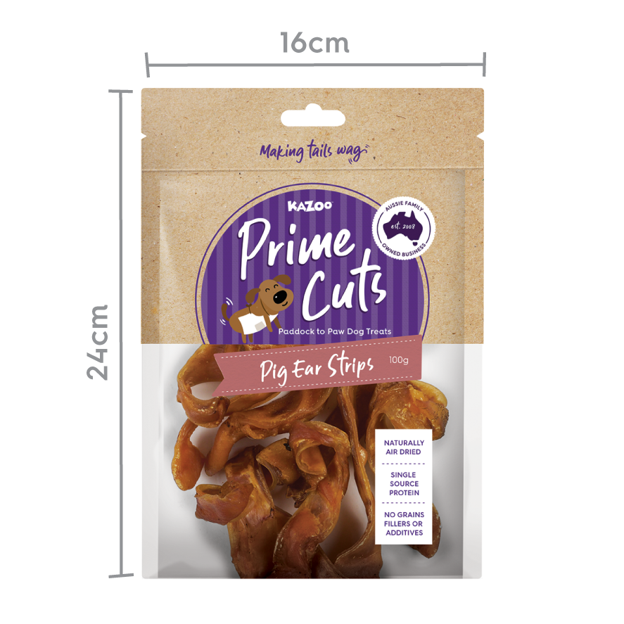 Kazoo Prime Cuts Pig Ear Strips Dog Treats 100g