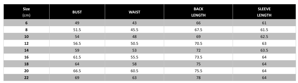 Size Chart - Country Work Shirts - Antola Trading