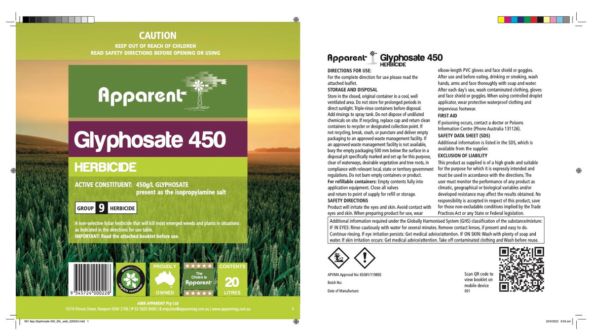 Apparent Glyphosate 450 Herbicide - 450g/L Glyphosate