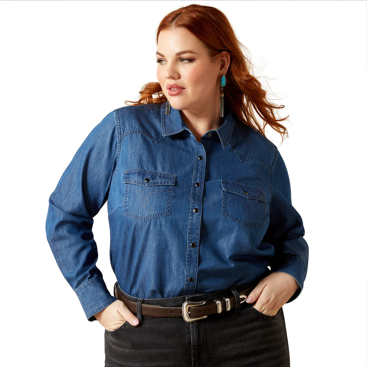 Ariat Womens True Blue Snap Button Long Sleeve Shirt