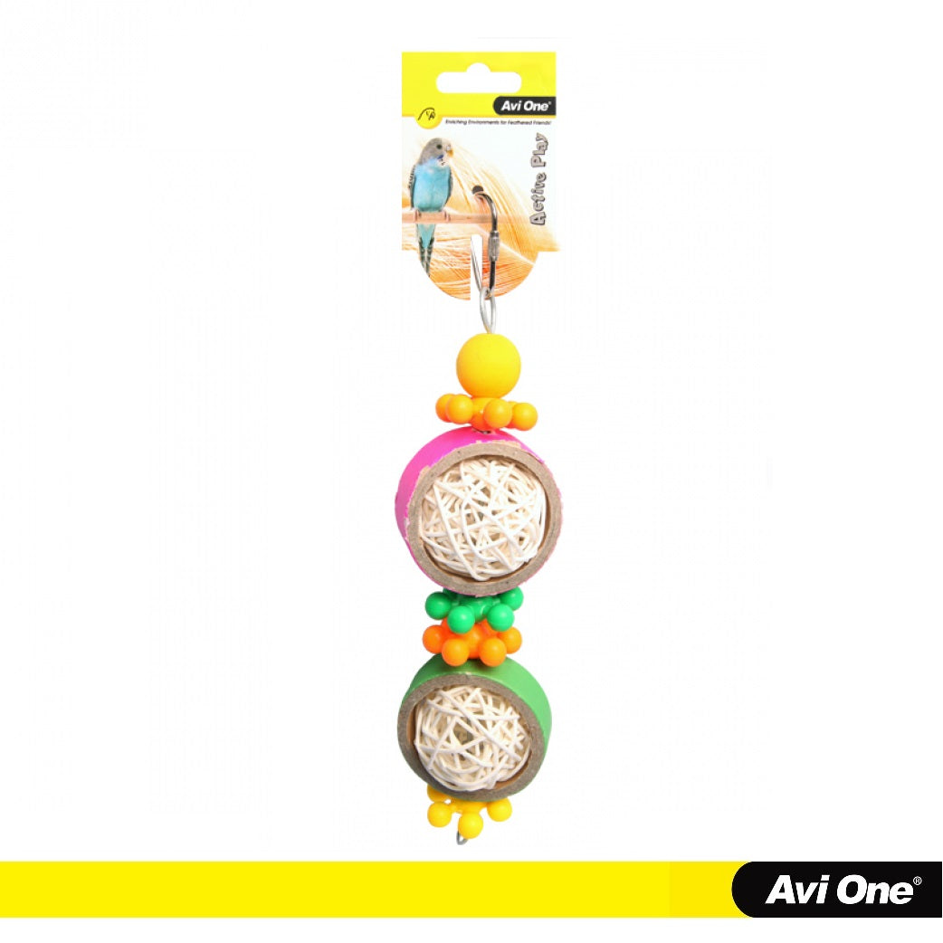 Avi One Bird Toy Rattan Balls with Plastic Beads
