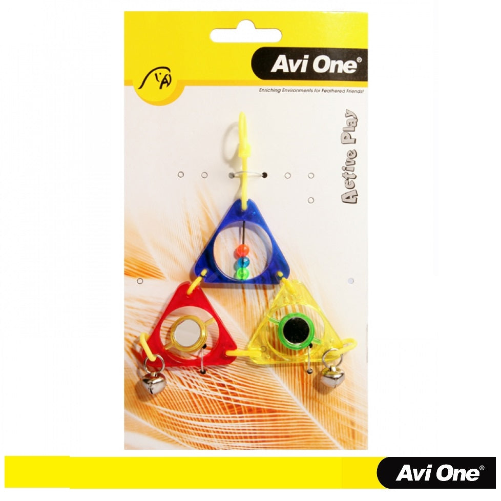 Avi One Bird Toy Triangle Pyramid with Mirror Beads and Bell