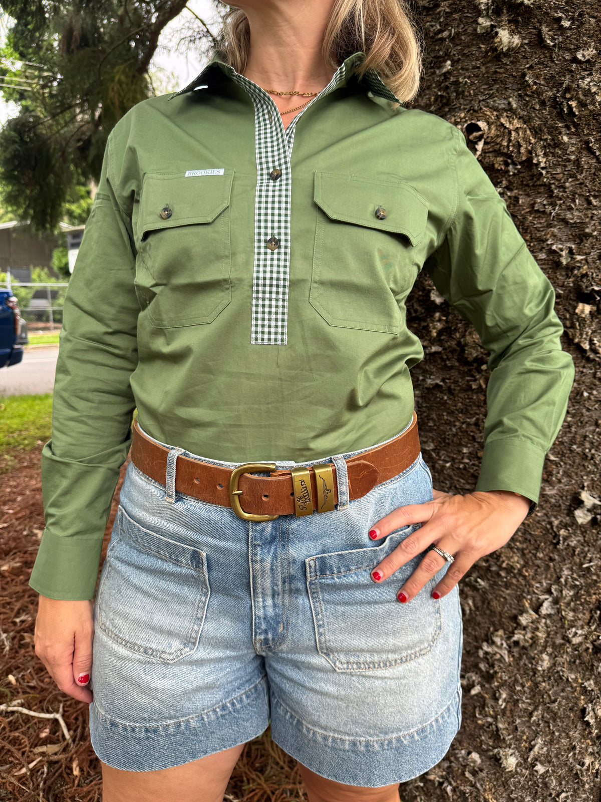 Brookies Womens Half Button Light Cotton Work Shirt