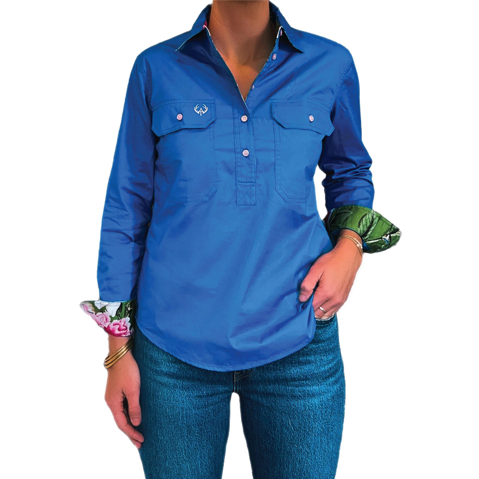 Antola Trading Alice Blue - Floral Half Button Shirt