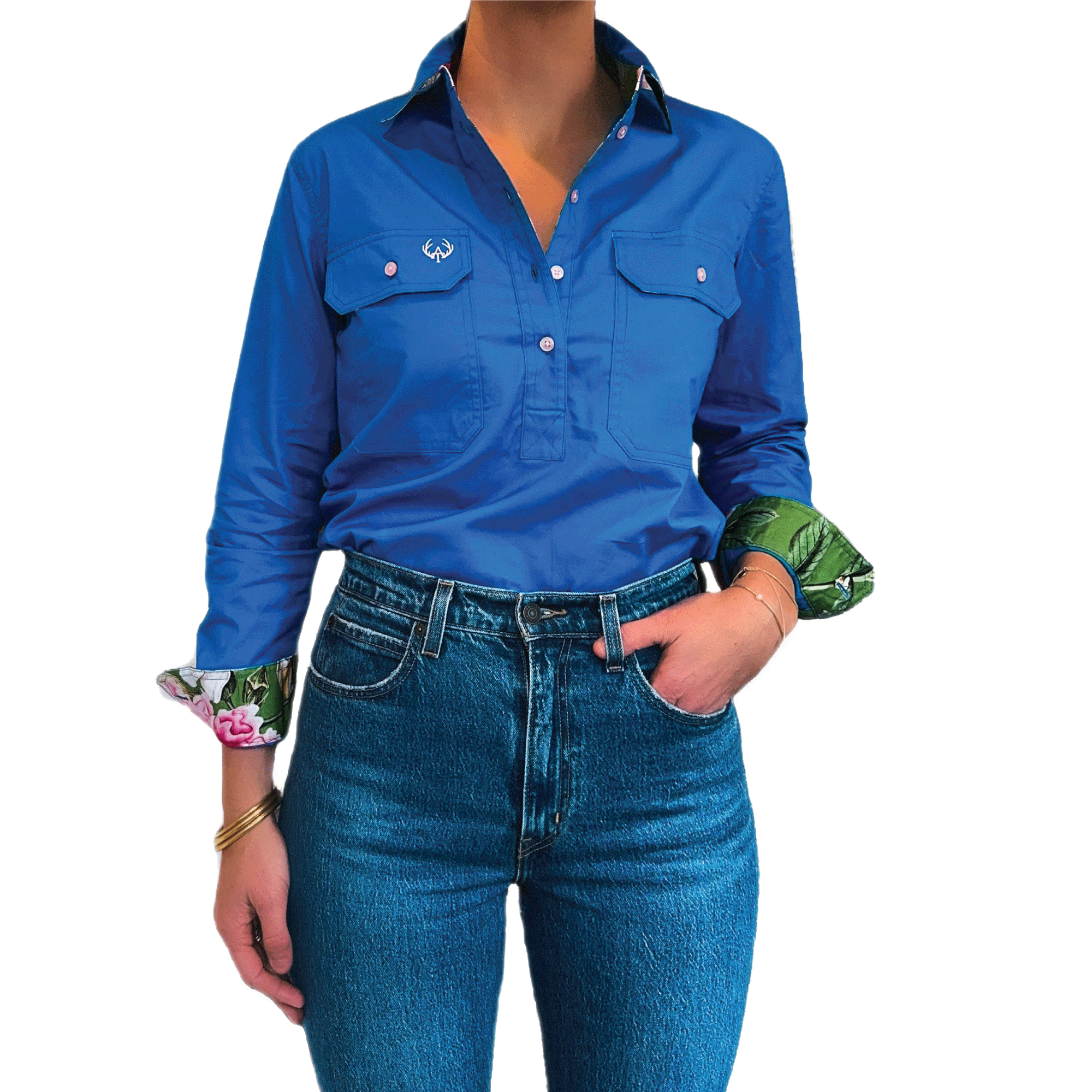 Antola Trading Alice Blue - Floral Half Button Shirt