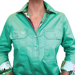 Antola Trading Simone Green - Floral Half Button Shirt