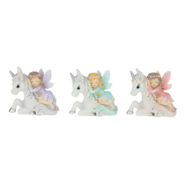 Fairy Princess Laying on Unicorn 3 Asstd 7cm