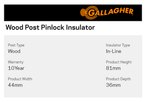 Gallagher Wood Post Pinlock Insulator