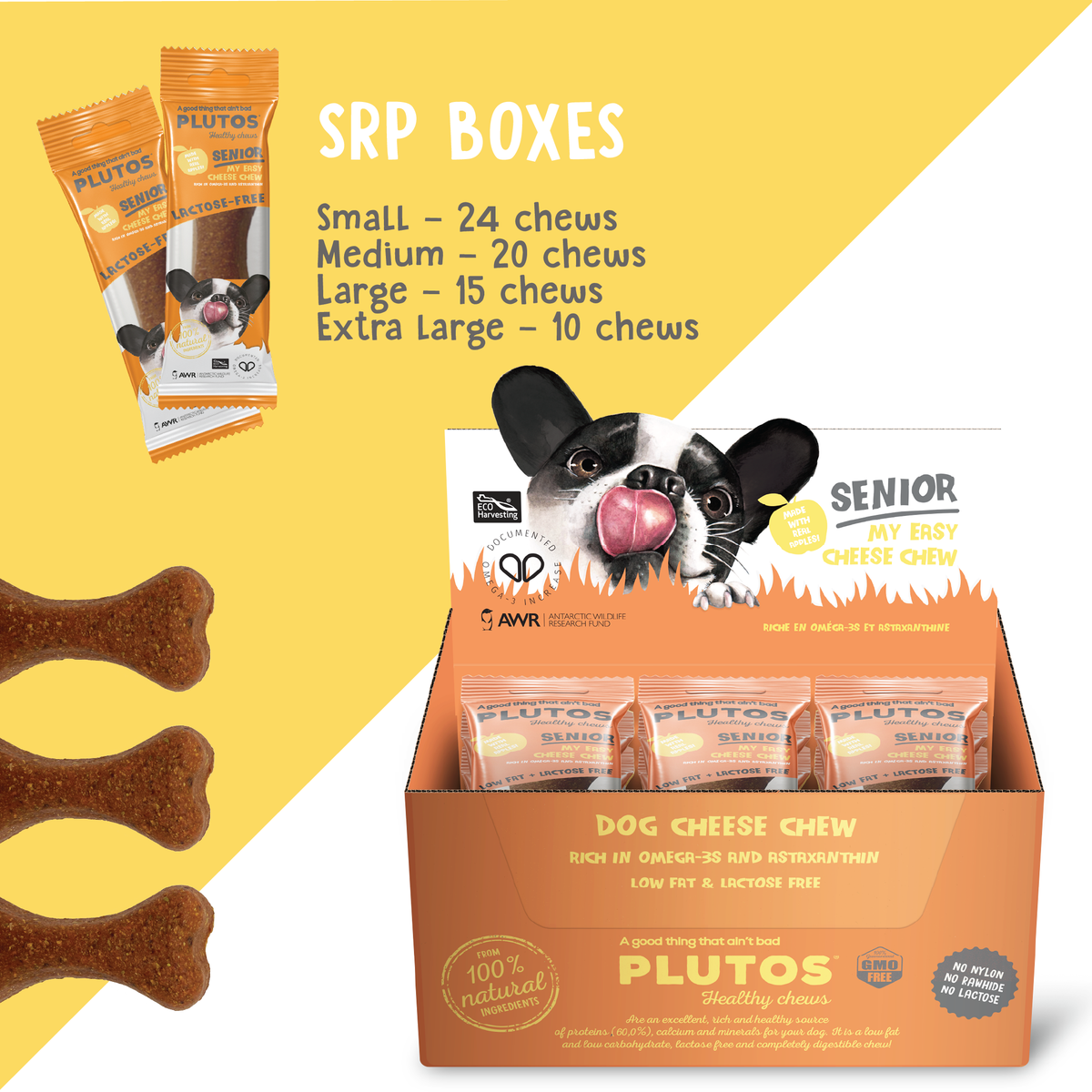 Plutos Senior Cheese Apple & Krill Dental Dog Chew Medium