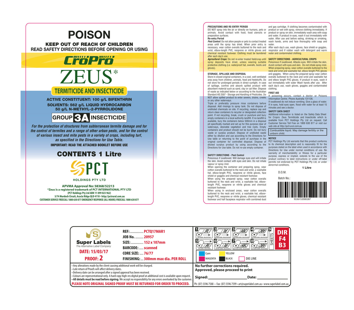 Zeus Label Surefire Zeus Insecticide - 100g/L Bifenthrin - Brookies Rural Traders