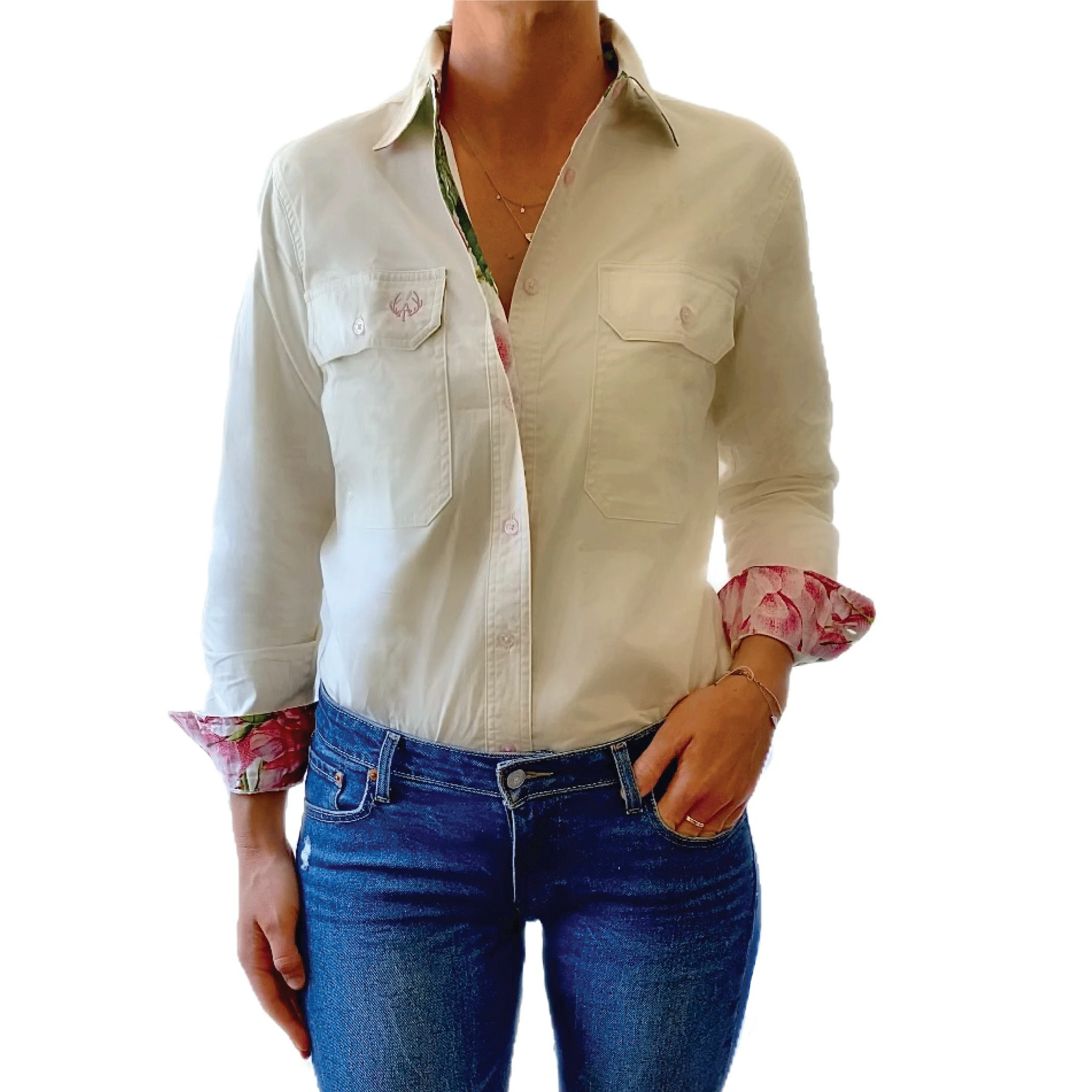 Antola Trading Corrina - Floral Trim Half Button Shirt