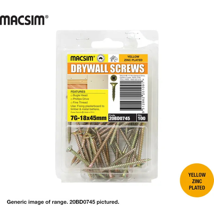 Macsim Bugle Drywall Screws Zinc Plated 7G