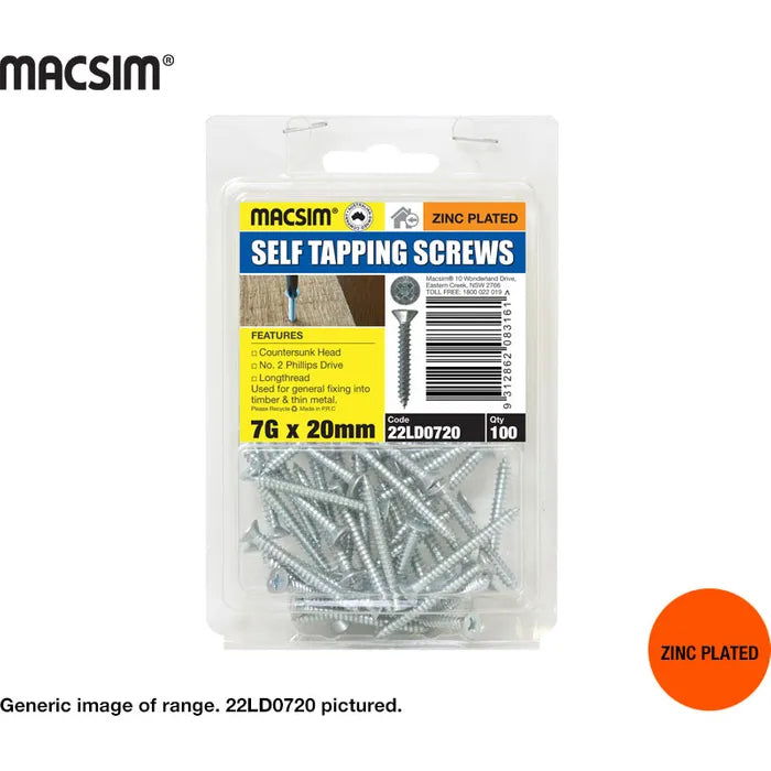 Macsim Countersunk Head Self Tapping Screws Zinc Plated 8G