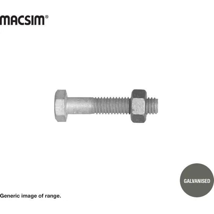 Macsim Hex Head Bolt & Nut Galvanised 10mm