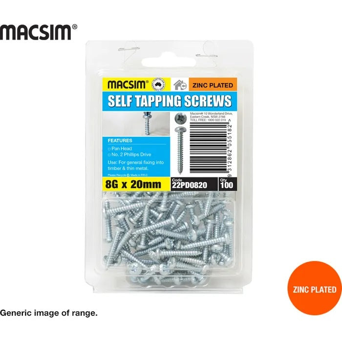 Macsim Pan Self Tapping Screws Zinc Plated 8G