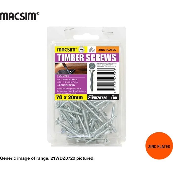 Macsim Timber Screws Zinc Plated 7G