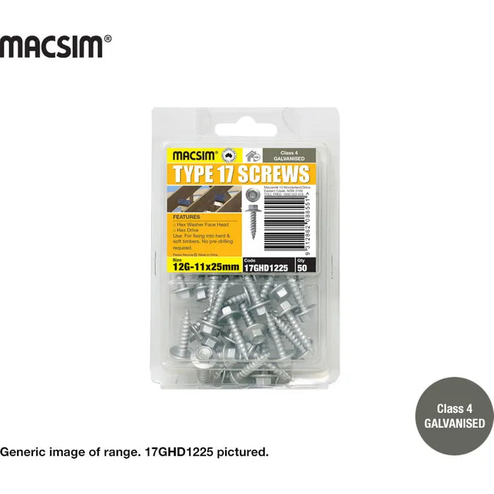 Macsim Type 17 Screws Galvanised - 12g x 25mm