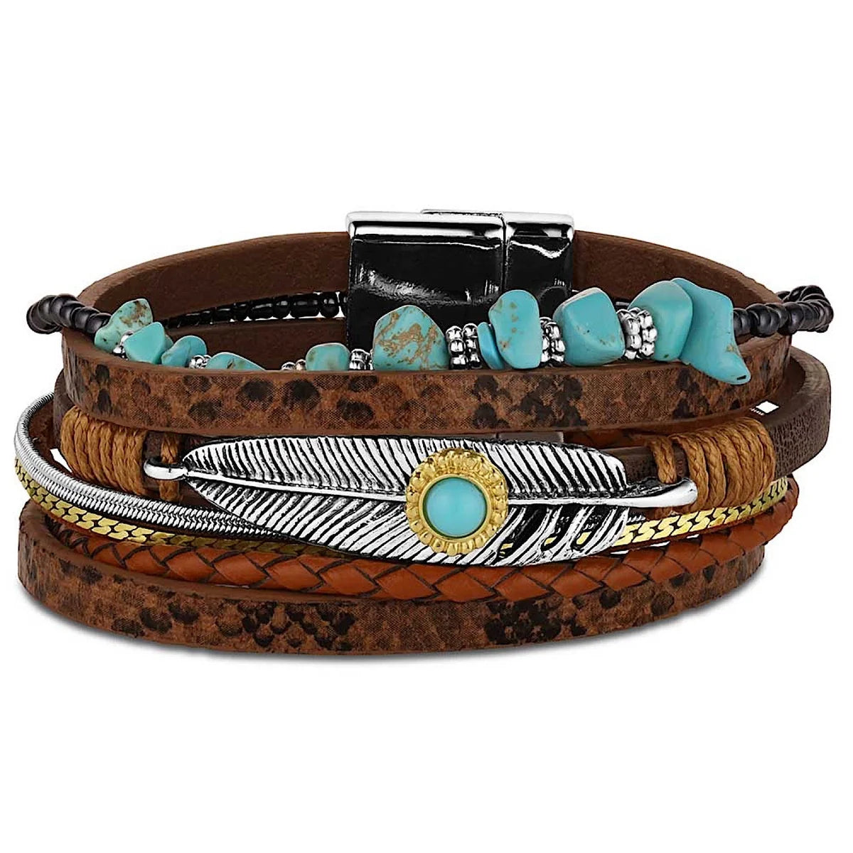 Montana Attitude Feather Turquoise Leather Bracelet