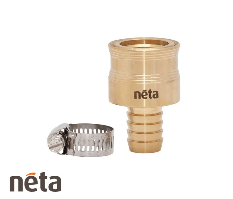 Neta Brass 18mm Hose Connector Barb and Clamp