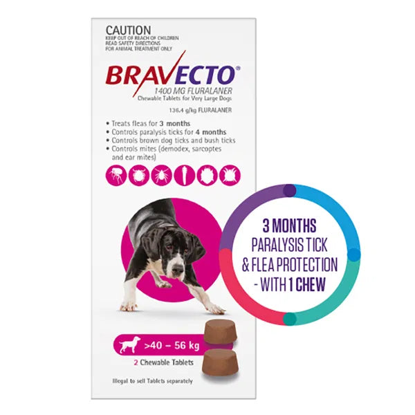 Bravecto 3 Month Chew for Extra Large Dogs 40-56kg Pink