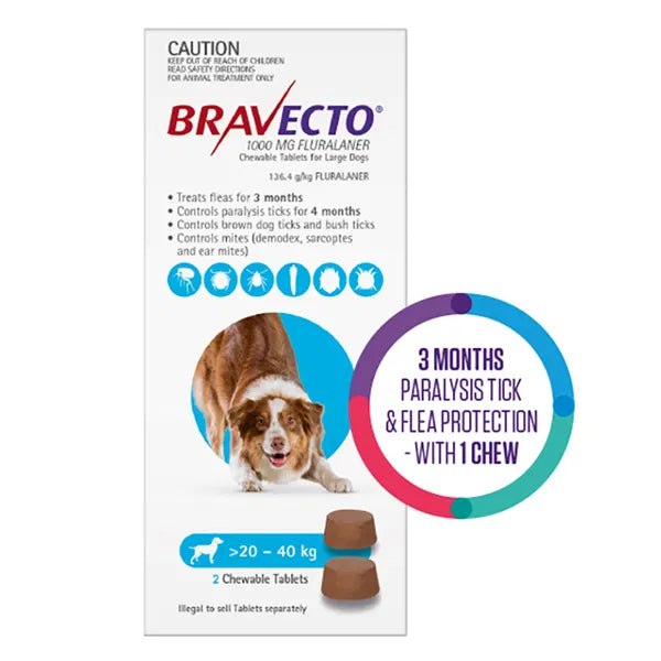 Bravecto 3 Month Chew for Large Dogs 20-40kg Blue