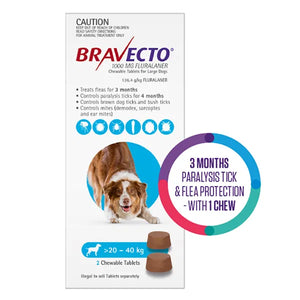 Bravecto 3 Month Chew for Large Dogs 20-40kg Blue