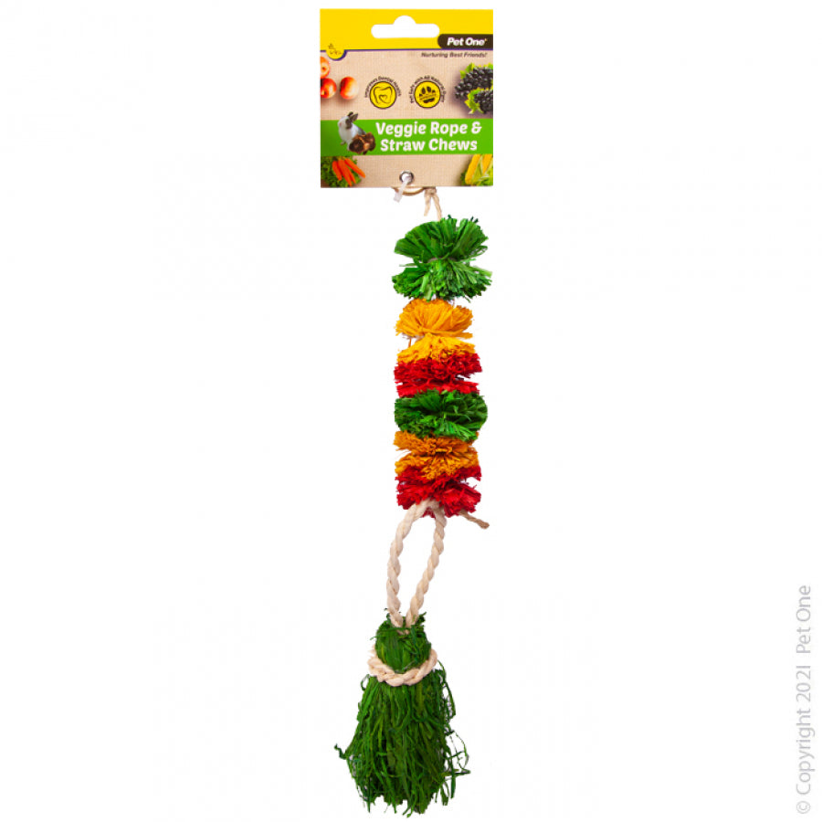 Pet One Rope and Straw Chew Hanging Pom Poms
