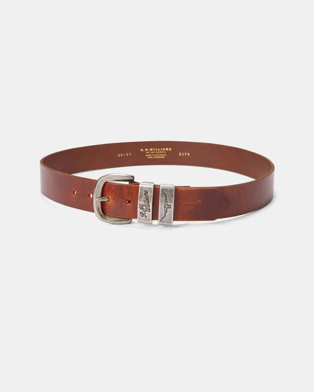 R.M.Williams Drover Belt - Brushed Silver Buckle