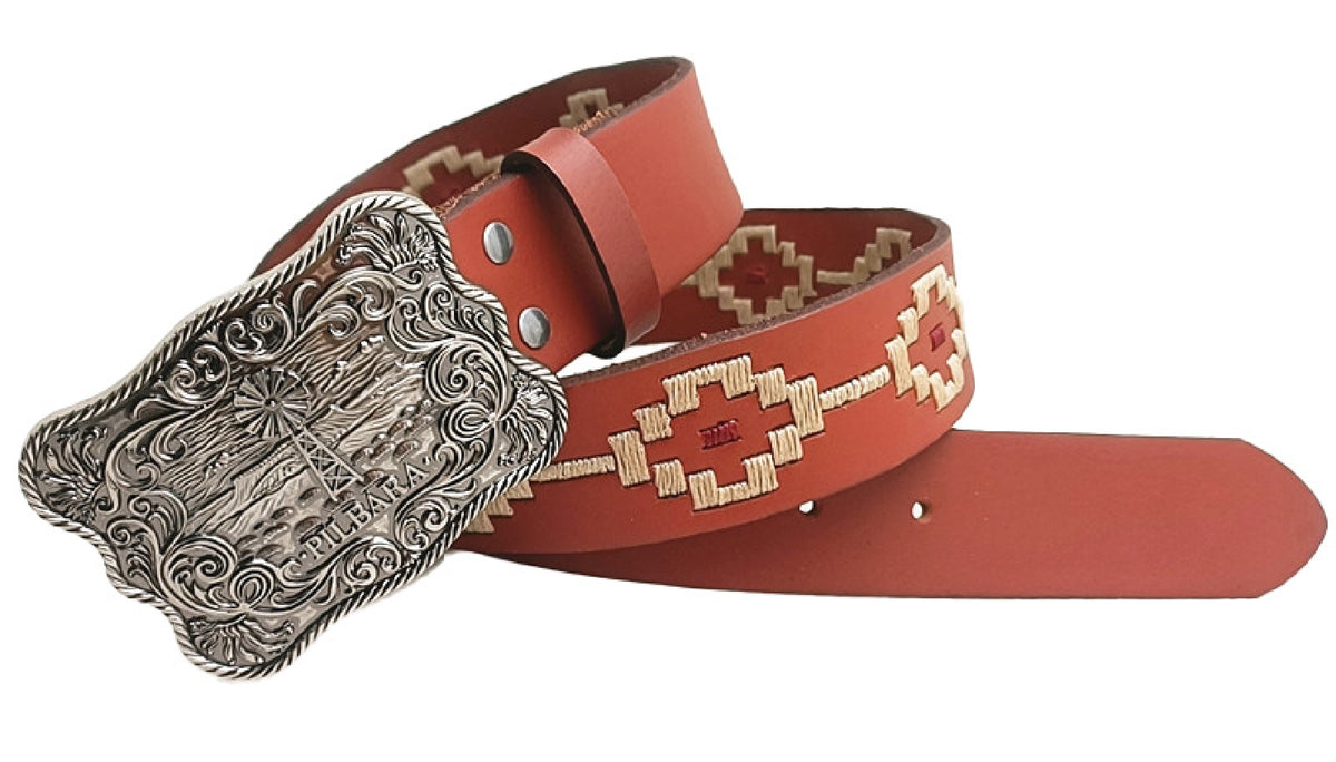 Pilbara Western Navajo Leather Belt Rodeo Buckle