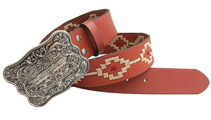 Pilbara Western Navajo Leather Belt Rodeo Buckle