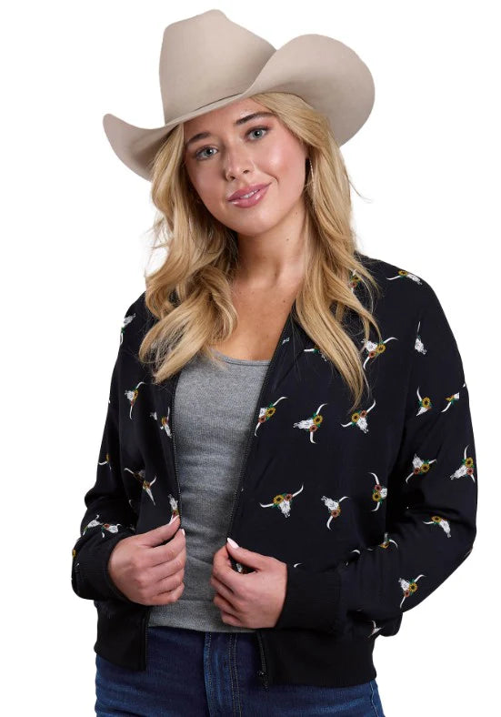 Roper Womens Zip Up Bomber Skull Print