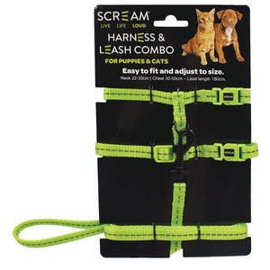 Scream Reflective Adjustable Nylon Cat/Puppy Harness with Leash