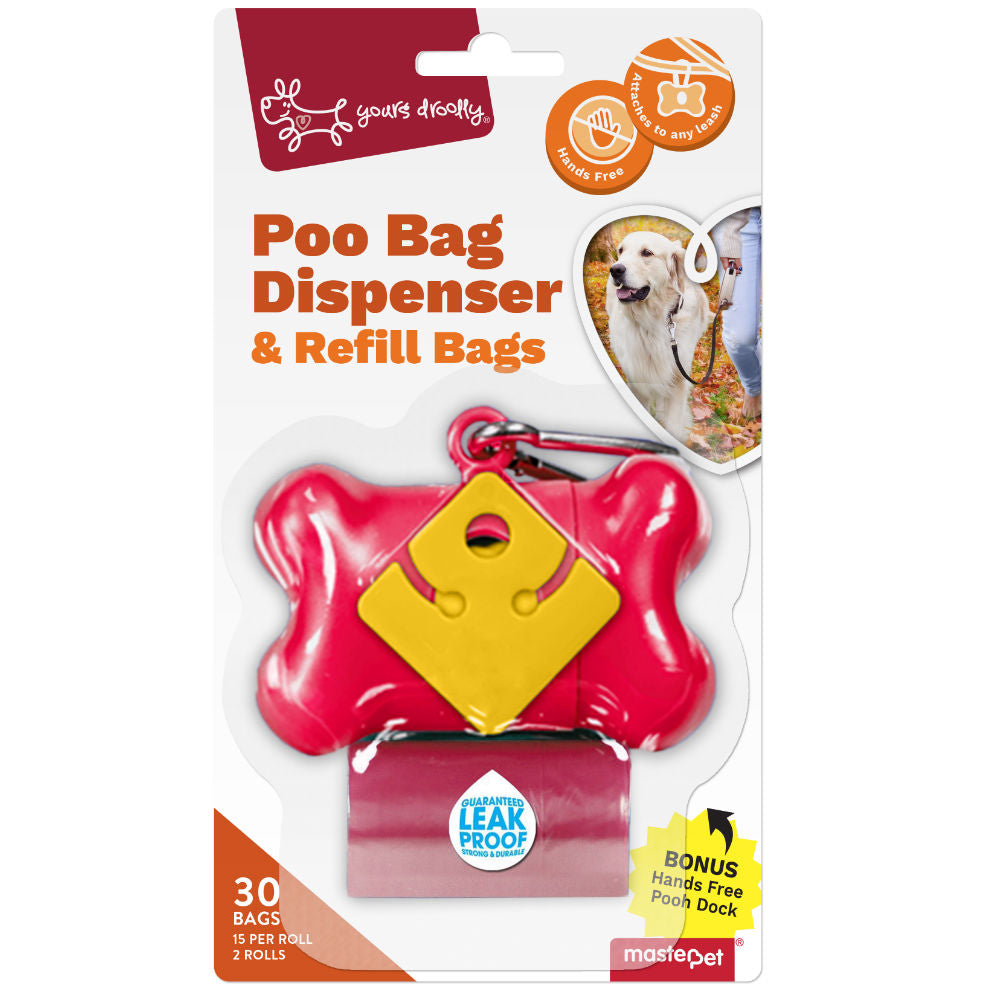 Yours Droolly Dog Waste Bag Dispenser Red Bone with 30 Bags