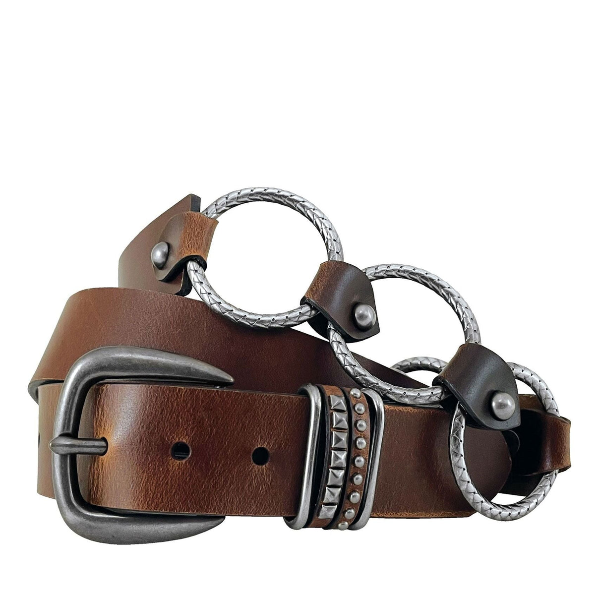 Roper Womens 1 1/2in Leather Belt w/Silver Rings