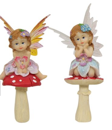 Fairy on Mushroom Garden Stake Asstd 23cm