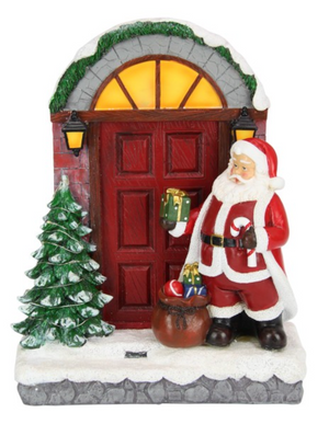 Santa at Door with Light up Tree 31cm