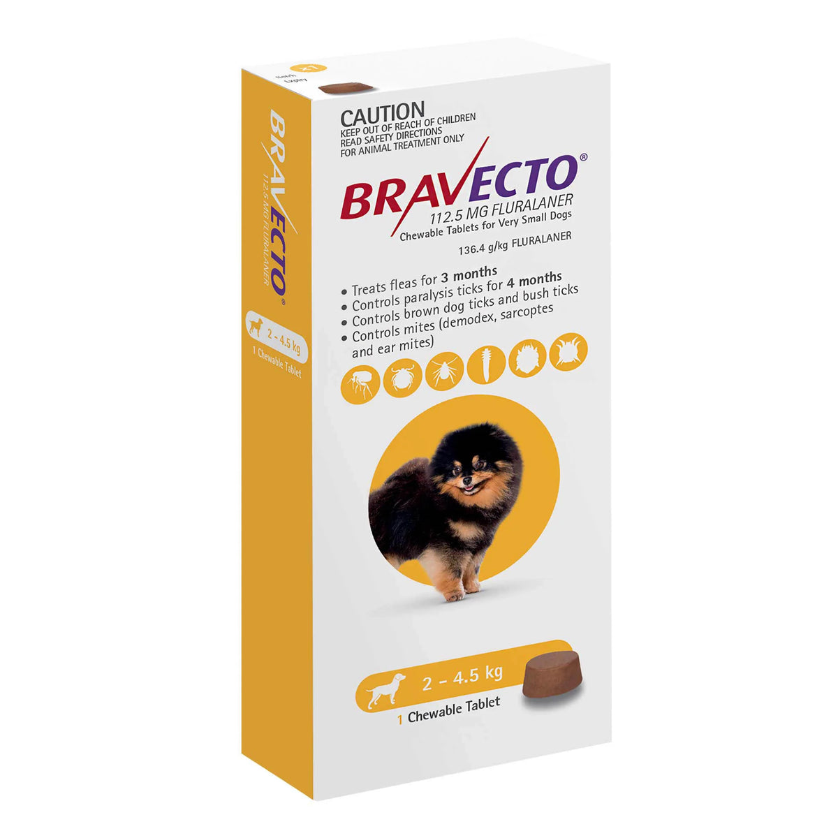 Bravecto 3 Month Chew for Extra Small Dogs 2-4kg Yellow