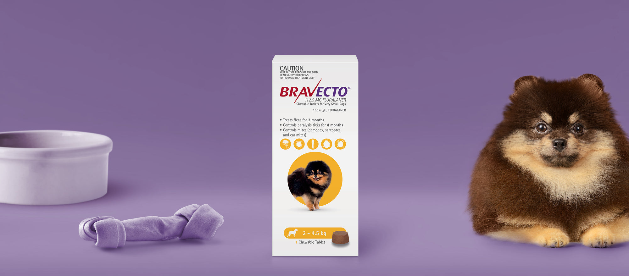 Bravecto 3 Month Chew for Extra Small Dogs 2-4kg Yellow