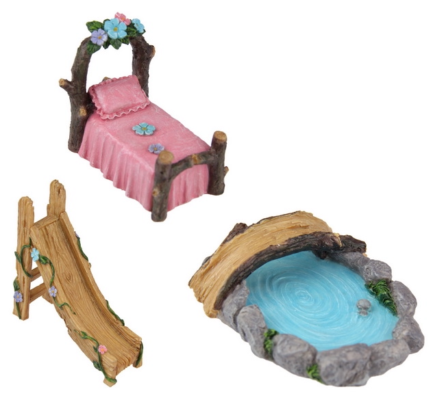 Fairy Garden Accessories - Bed/Slide/Pond