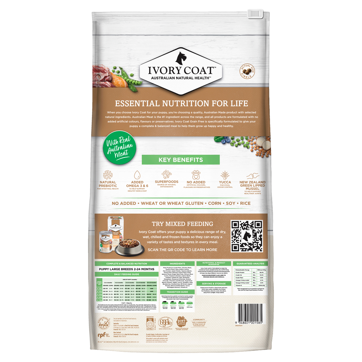 Ivory Coat Grain Free Puppy Large Breed Lamb and Coconut Oil Dry Dog Food