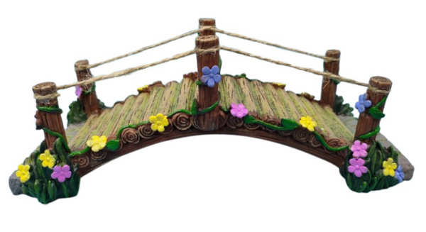 Fairy Garden Bridge w/rope & Flowers 20cm - Brookies Rural Traders