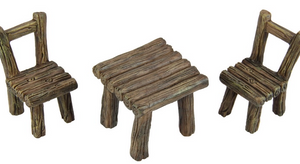 Fairy Garden Table & Chairs (Log Design) - Set of 3